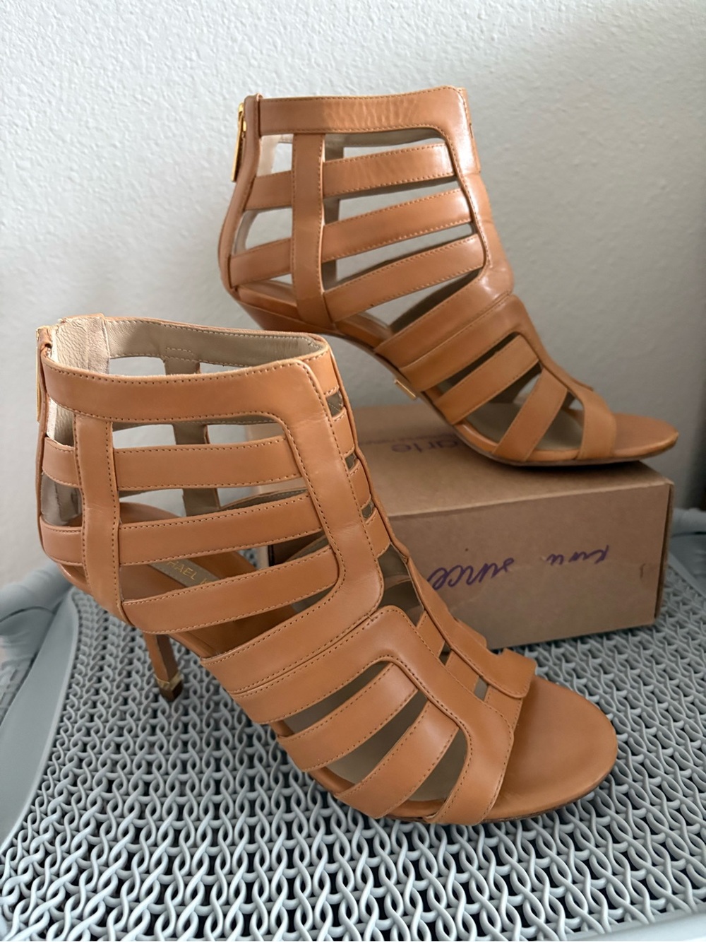 Michael Kors Tan Strappy Cage Heels